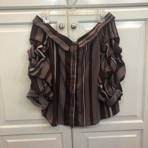 Charlotte Russe Vertical Stripe Off Shoulder Button Down Crop Top